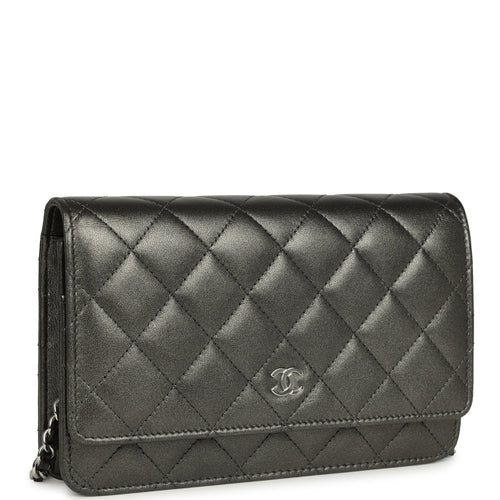 Chanel Wallet On Chain WOC Metallic Grey Lambskin Silver Hardware