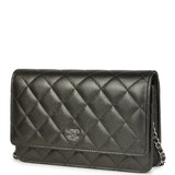 Chanel Wallet On Chain WOC Metallic Grey Lambskin Silver Hardware