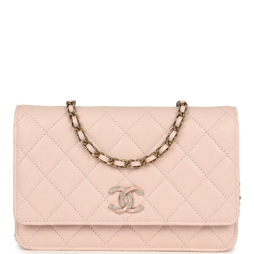 Chanel Wallet On Chain WOC Light Pink Caviar Crystal Light Gold Hardware