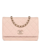 Chanel Wallet On Chain WOC Light Pink Caviar Crystal Light Gold Hardware