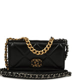 Chanel 19 Wallet On Chain WOC Black Shiny Lambskin Mixed Metal Hardware