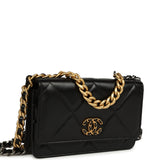 Chanel 19 Wallet On Chain WOC Black Shiny Lambskin Mixed Metal Hardware