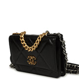 Chanel 19 Wallet On Chain WOC Black Shiny Lambskin Mixed Metal Hardware