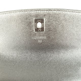 Chanel Top Handle Wallet On Chain WOC Metallic Silver Shiny Caviar Silver Hardware