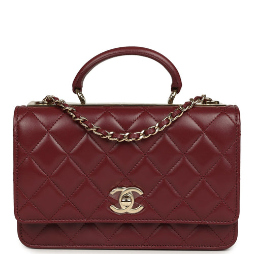 Chanel Trendy Top Handle Wallet On Chain Burgundy Lamsbkin Light Gold Hardware