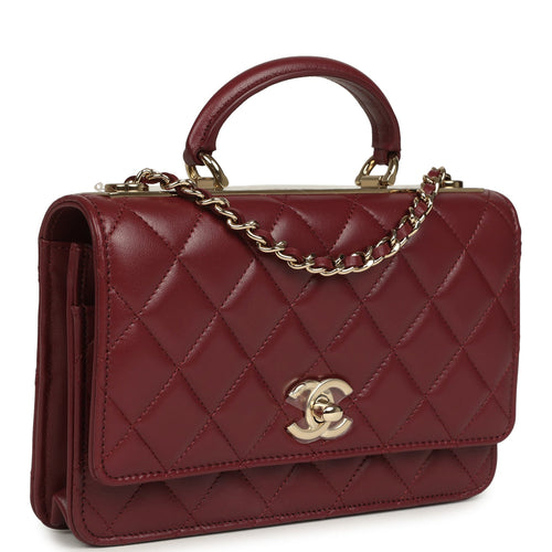 Chanel Trendy Top Handle Wallet On Chain Burgundy Lamsbkin Light Gold Hardware
