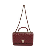 Chanel Trendy Top Handle Wallet On Chain Burgundy Lamsbkin Light Gold Hardware