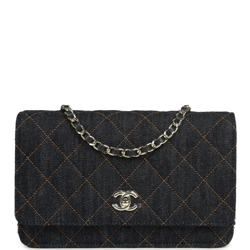 Chanel Wallet On Chain WOC Dark Blue Denim Light Gold Hardware