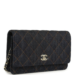 Chanel Wallet On Chain WOC Dark Blue Denim Light Gold Hardware