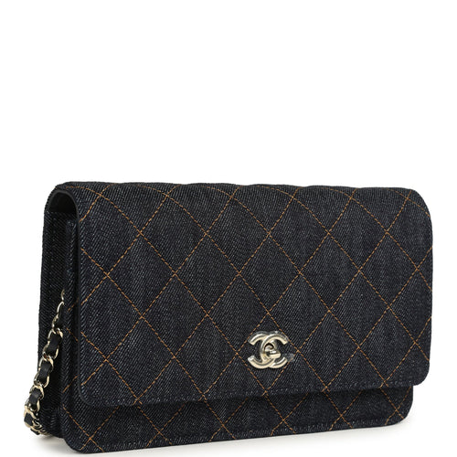 Chanel Wallet On Chain WOC Dark Blue Denim Light Gold Hardware