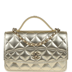 Chanel Trendy Top Handle Wallet On Chain WOC Metallic Gold Shiny Caviar Light Gold Hardware