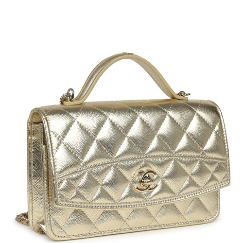 Chanel Trendy Top Handle Wallet On Chain WOC Metallic Gold Shiny Caviar Light Gold Hardware