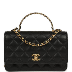 Chanel Top Handle Wallet On Chain WOC Black Shiny Caviar Brushed Gold Hardware