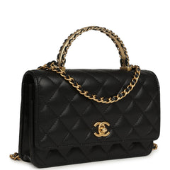 Chanel Top Handle Wallet On Chain WOC Black Shiny Caviar Brushed Gold Hardware