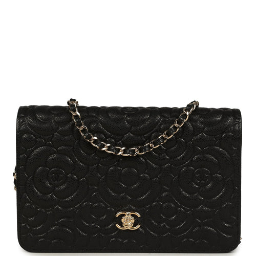 Chanel Camellia Wallet On Chain WOC Black Shiny Caviar Gold Hardware