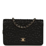Chanel Camellia Wallet On Chain WOC Black Shiny Caviar Gold Hardware