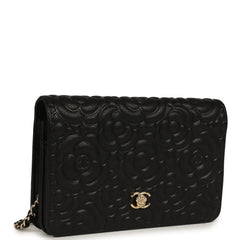 Chanel Camellia Wallet On Chain WOC Black Shiny Caviar Gold Hardware