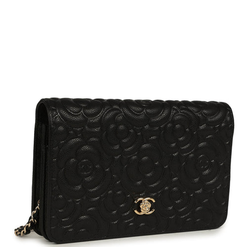 Chanel Camellia Wallet On Chain WOC Black Shiny Caviar Gold Hardware