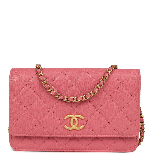 Chanel Classic Wallet On Chain WOC Pink Caviar Brushed Gold Hardware