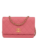 Chanel Classic Wallet On Chain WOC Pink Caviar Brushed Gold Hardware