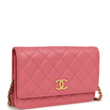 Chanel Classic Wallet On Chain WOC Pink Caviar Brushed Gold Hardware
