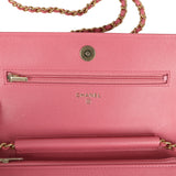 Chanel Classic Wallet On Chain WOC Pink Caviar Brushed Gold Hardware