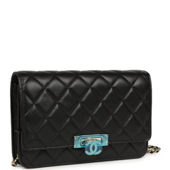 Chanel Wallet On Chain WOC Black Lambskin Light Gold Hardware