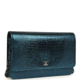 Pre-owned Chanel Wallet On Chain WOC Metallic Blue Lizard Ruthenium Hardware - Thumbnail View 2