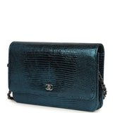 Pre-owned Chanel Wallet On Chain WOC Metallic Blue Lizard Ruthenium Hardware - Thumbnail View 5