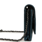 Pre-owned Chanel Wallet On Chain WOC Metallic Blue Lizard Ruthenium Hardware - Thumbnail View 3