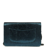Pre-owned Chanel Wallet On Chain WOC Metallic Blue Lizard Ruthenium Hardware - Thumbnail View 4