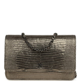 Pre-owned Chanel Wallet On Chain WOC Anthracite Lizard Ruthenium Hardware - Thumbnail View 1