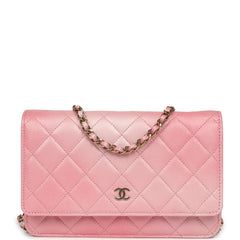 Chanel Classic Wallet On Chain Ombre Pink Shiny Goatskin Light Gold Hardware