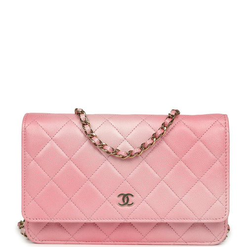 Chanel Classic Wallet On Chain Ombre Pink Shiny Goatskin Light Gold Hardware