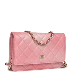 Chanel Classic Wallet On Chain Ombre Pink Shiny Goatskin Light Gold Hardware