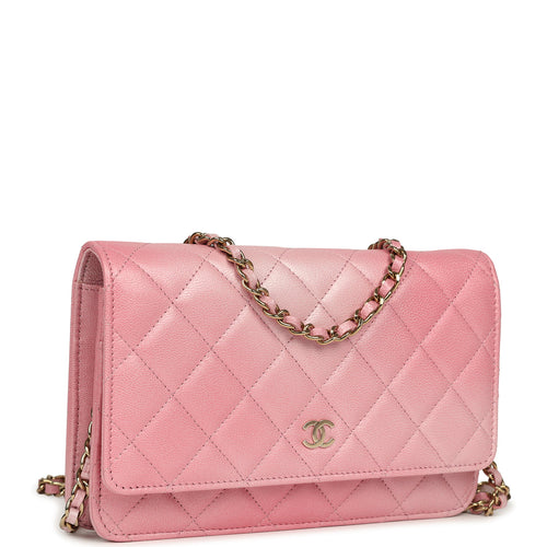 Chanel Classic Wallet On Chain Ombre Pink Shiny Goatskin Light Gold Hardware