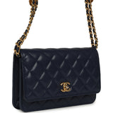 Chanel "Twist Your Buttons" Wallet On Chain WOC Navy Blue Shiny Caviar Antique Gold Hardware - Thumbnail View 2