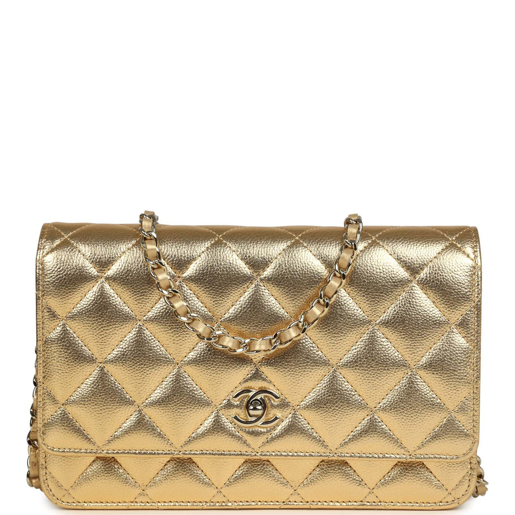 Chanel Classic Wallet On Chain WOC Gold Metallic Caviar Light Gold Har