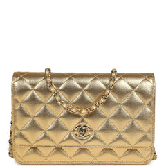 Chanel Classic Wallet On Chain WOC Gold Metallic Caviar Light Gold Hardware