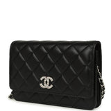 Chanel Wallet On Chain WOC Black Lamsbkin Silver Hardware - Thumbnail View 5