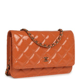 Pre-owned Chanel Classic Wallet On Chain Orange Patent Leather Light Gold Hardware - Thumbnail View 2