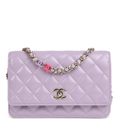 Chanel Wallet On Chain WOC Light Purple Shiny Lambskin Light Gold Hardware