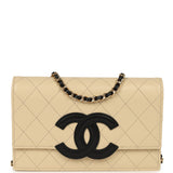 Chanel "Neo Filigree" Wallet on Chain WOC Beige, Black Grained Calfskin Gold Hardware - Thumbnail View 1