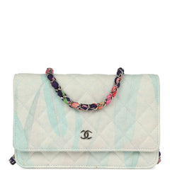Chanel "Jungle Jeans" Wallet on Chain Light Blue, Multicolor Printed Denim Silver Hardware