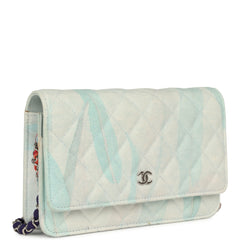 Chanel "Jungle Jeans" Wallet on Chain Light Blue, Multicolor Printed Denim Silver Hardware