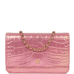Chanel Wallet on Chain WOC Pink Iridescent Croc Embossed Calfskin Gold Hardware