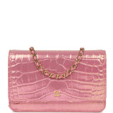 Chanel Wallet on Chain WOC Pink Iridescent Croc Embossed Calfskin Gold Hardware - Thumbnail View 1