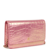 Chanel Wallet on Chain WOC Pink Iridescent Croc Embossed Calfskin Gold Hardware - Thumbnail View 2