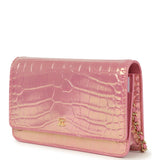 Chanel Wallet on Chain WOC Pink Iridescent Croc Embossed Calfskin Gold Hardware - Thumbnail View 5