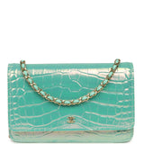 Chanel Wallet on Chain WOC Turquoise Iridescent Croc Embossed Calfskin Gold Hardware - Thumbnail View 1